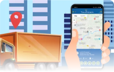 Illustration of a delivery truck being tracked on a map in a mobile app