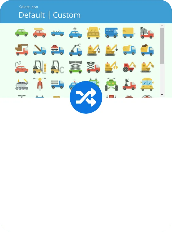 Icon picker showing dozens of selectable vehicle icons