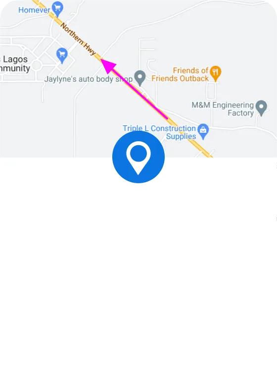 Live map view showing a tracked vehicle travelling the Northern Highway